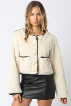 Load image into Gallery viewer, NEWEST ARRIVAL Cream/Black Shearling Sherpa Crop Jacket
