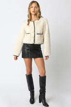 Load image into Gallery viewer, NEWEST ARRIVAL Cream/Black Shearling Sherpa Crop Jacket
