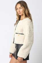 Load image into Gallery viewer, NEWEST ARRIVAL Cream/Black Shearling Sherpa Crop Jacket
