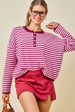 Load image into Gallery viewer, NEWEST ARRIVAL Pink/Burgundy Striped Long Sleeve Henley
