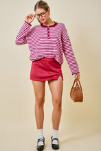 Load image into Gallery viewer, NEWEST ARRIVAL Pink/Burgundy Striped Long Sleeve Henley
