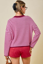 Load image into Gallery viewer, NEWEST ARRIVAL Pink/Burgundy Striped Long Sleeve Henley
