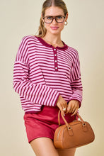 Load image into Gallery viewer, NEWEST ARRIVAL Pink/Burgundy Striped Long Sleeve Henley
