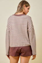 Load image into Gallery viewer, NEWEST ARRIVAL Brown/Cream Striped Long Sleeve Henley
