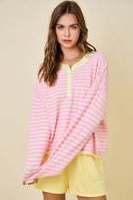 Load image into Gallery viewer, NEWEST ARRIVAL Pink/Yellow Striped Henley Knit Long Sleeve Top
