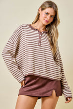 Load image into Gallery viewer, NEWEST ARRIVAL Brown/Cream Striped Long Sleeve Henley
