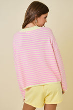 Load image into Gallery viewer, NEWEST ARRIVAL Pink/Yellow Striped Henley Knit Long Sleeve Top
