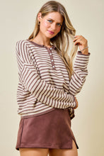 Load image into Gallery viewer, NEWEST ARRIVAL Brown/Cream Striped Long Sleeve Henley
