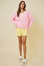 Load image into Gallery viewer, NEWEST ARRIVAL Pink/Yellow Striped Henley Knit Long Sleeve Top
