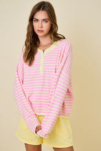 Load image into Gallery viewer, NEWEST ARRIVAL Pink/Yellow Striped Henley Knit Long Sleeve Top
