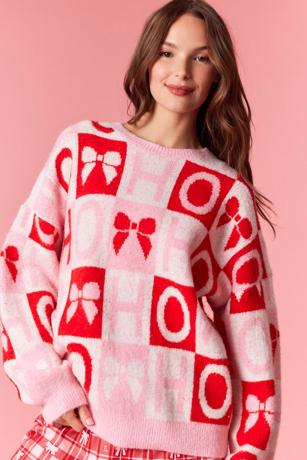 NEWEST ARRIVAL Pink/Red Bow Ho Ho Ho Oversized Sweater