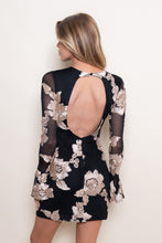 Load image into Gallery viewer, NEWEST ARRIVAL Black/Taupe Floral Bell Sleeve Mini Dress

