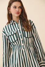 Load image into Gallery viewer, NEWEST ARRIVAL Hunter Green Striped Shirt Dress
