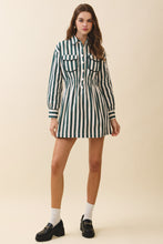 Load image into Gallery viewer, NEWEST ARRIVAL Hunter Green Striped Shirt Dress
