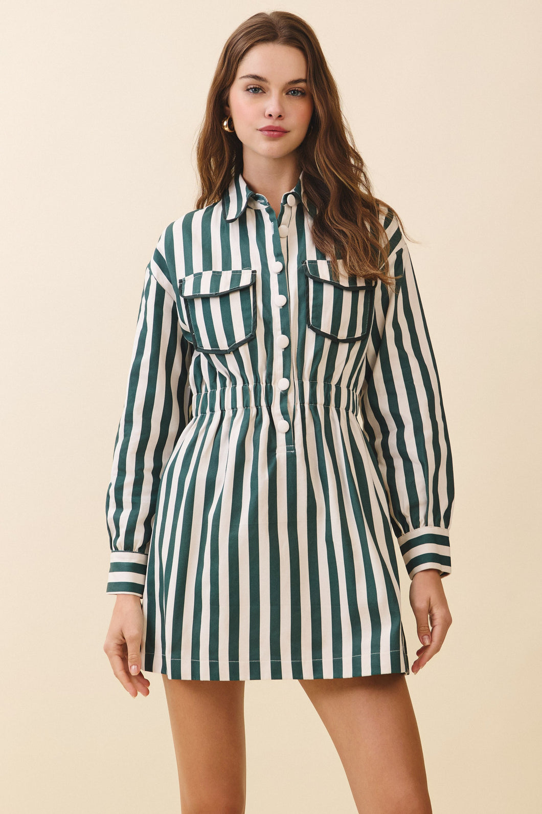 NEWEST ARRIVAL Hunter Green Striped Shirt Dress