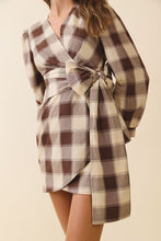 Load image into Gallery viewer, NEWEST ARRIVAL Brown Plaid Wrap Dress
