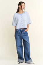 Load image into Gallery viewer, NEWEST ARRIVAL Blue/Ivory Striped Cropped Fuzzy Boxy Cardigan
