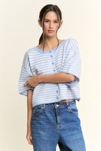 Load image into Gallery viewer, NEWEST ARRIVAL Blue/Ivory Striped Cropped Fuzzy Boxy Cardigan
