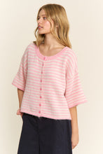 Load image into Gallery viewer, NEWEST ARRIVAL Pink/Ivory Striped Cropped Fuzzy Boxy Cardigan
