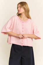 Load image into Gallery viewer, NEWEST ARRIVAL Pink/Ivory Striped Cropped Fuzzy Boxy Cardigan
