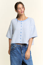 Load image into Gallery viewer, NEWEST ARRIVAL Blue/Ivory Striped Cropped Fuzzy Boxy Cardigan
