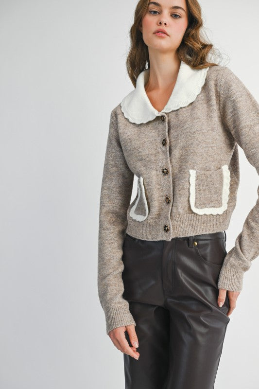 NEWEST ARRIVAL Mocha Brown Peter Pan Collar Cardigan