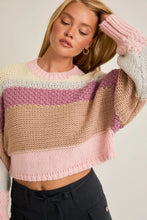 Load image into Gallery viewer, LAST ONE FINAL SALE Pink Color Block Crop Sweater
