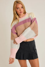 Load image into Gallery viewer, LAST ONE FINAL SALE Pink Color Block Crop Sweater
