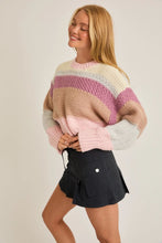 Load image into Gallery viewer, LAST ONE FINAL SALE Pink Color Block Crop Sweater
