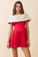 Load image into Gallery viewer, NEWEST ARRIVAL Red Faux Fur Off Shoulder Mini Dress
