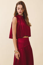 Load image into Gallery viewer, NEWEST ARRIVAL Wine Burgundy Pleated Maxi Skirt Set
