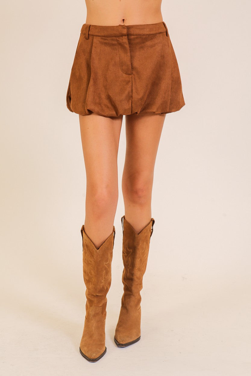 NEWEST ARRIVAL Camel Brown Suede Mini Bubble Skirt