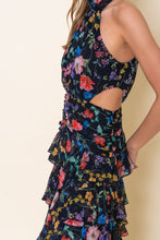 Load image into Gallery viewer, NEWEST ARRIVAL Black Floral Tiered Maxi Dress
