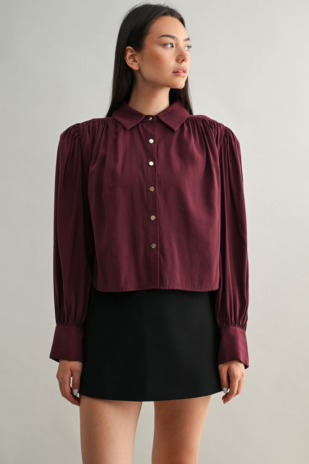 NEWEST ARRIVAL *PREORDER 11/19* Wine Button Down Blouse