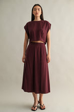 Load image into Gallery viewer, NEWEST ARRIVAL Burgundy Satin Crop Midi Skirt Set
