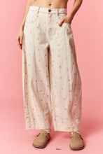 Load image into Gallery viewer, NEWEST ARRIVAL Cream/Baby Pink Polka Dot Barrel Jeans
