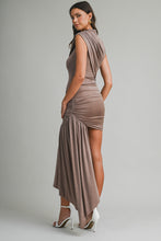 Load image into Gallery viewer, NEWEST ARRIVAL *PREORDER 3/6* Mocha Ruched Mini Dress with Drape
