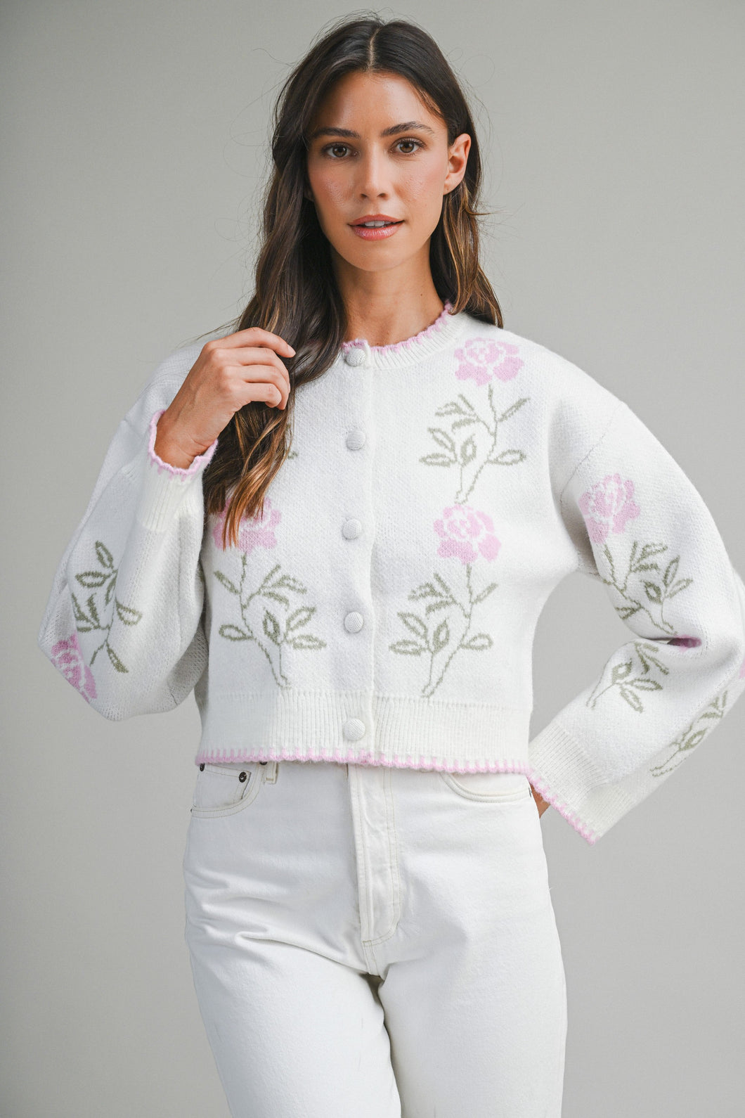 NEWEST ARRIVAL Pink Floral Cardigan Sweater