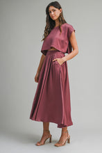 Load image into Gallery viewer, NEWEST ARRIVAL Burgundy Satin Crop Midi Skirt Set
