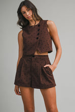 Load image into Gallery viewer, NEWEST ARRIVAL Brown/Black Polka Dot Pleated Shorts Set
