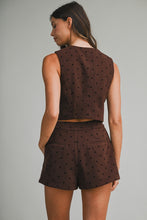 Load image into Gallery viewer, NEWEST ARRIVAL Brown/Black Polka Dot Pleated Shorts Set
