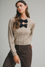 Load image into Gallery viewer, NEWEST ARRIVAL Taupe Black Bow Sweater

