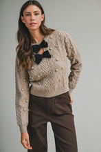 Load image into Gallery viewer, NEWEST ARRIVAL Taupe Black Bow Sweater
