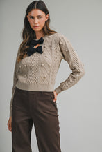 Load image into Gallery viewer, NEWEST ARRIVAL Taupe Black Bow Sweater
