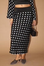 Load image into Gallery viewer, NEWEST ARRIVAL Black Satin Long Sleeve Polka Dot Midi Skirt Set
