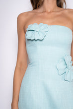 Load image into Gallery viewer, NEWEST ARRIVAL Blue Tweed 3D Flower Strapless Mini Dress
