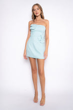 Load image into Gallery viewer, NEWEST ARRIVAL Blue Tweed 3D Flower Strapless Mini Dress

