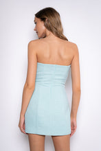 Load image into Gallery viewer, NEWEST ARRIVAL Blue Tweed 3D Flower Strapless Mini Dress
