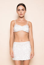 Load image into Gallery viewer, NEWEST ARRIVAL White Sequin Bralette Mini Skirt Set
