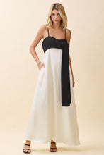 Load image into Gallery viewer, NEWEST ARRIVAL Off White/Black Contrast Front Bow Sash Maxi Dress
